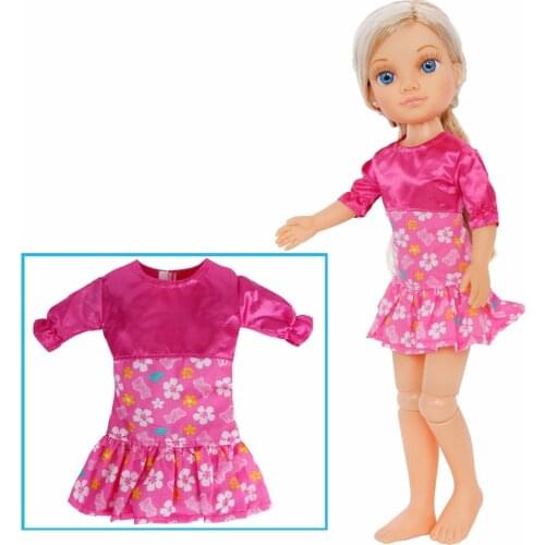 1 Pcs Cute Handmade Mini Dress Daily Party Wear Pink Skirt Flower Pattern Clothes For Nancy Doll 16'' Accessories Toy Kids