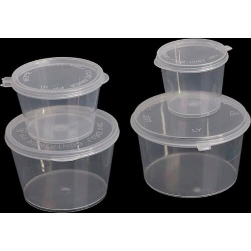 10PCS 25/40/75/100ml Disposable Plastic Takeaway Sauce Cup Containers Food Box With Hinged Lids Small Pigment Paint Box
