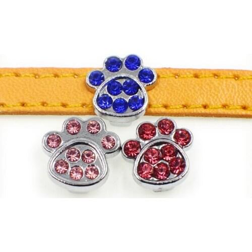 10PCS 8mm Alloy Rhinestone Silver Footprint Slide Charms Slide Beads DIY 8mm Bracelets Wristbands,Belt Straps Pet Name Collar