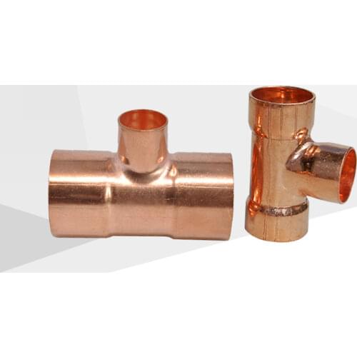 19 22 28mm To 6.35 10 12.7 15 16mm ID 99.9% Copper End Feed Solder Reducing Tee 3 Ways Plumbing Fitting For Air Condition