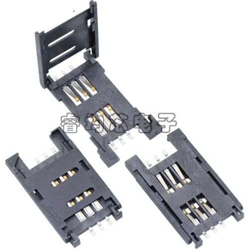 20PCS/Lot Clamshell SIM Card Holder Connector 6P/ 6Pin All-Plastic-Type For Memory Card