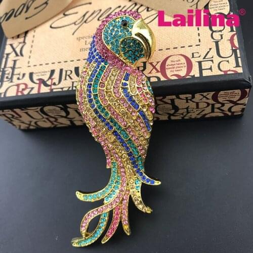 20pcs Vintage Elegant Multicolor Rhinestone Parrot Brooch Colorful Parrot Bird Crystal Decorative Jewelry Handmade Brooch