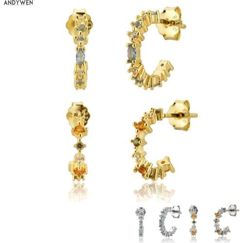 ANDYWEN 100% 925 Sterling Silver 8mm Hoops Circle CZ Huggies Loops Piercing Pendiente Fine Jewelry Colorful Circle Ohrringe