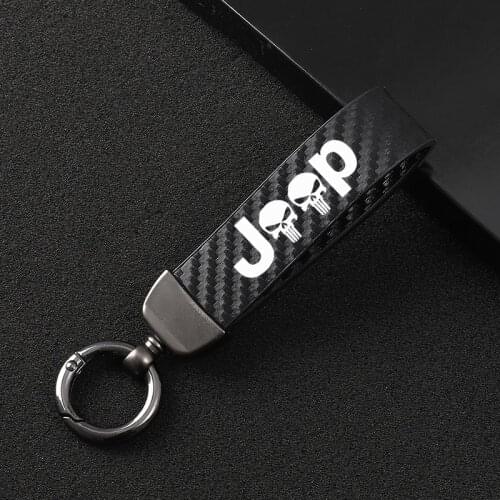 New fashion sports carbon fiber car keychain 360 degree rotating horseshoe rings for Jeep Renegade Compass Patriot Car