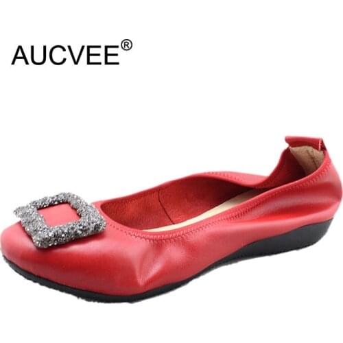 Genuine Leather Round Toe Women Ballet Flats Comfortable Shallow Mouth Slip-on Flats Loafers For Women Ladies Casual Flat Shoes