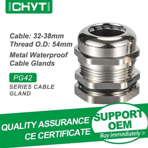 Free Shipping CHYT PG42 M50x1.5 1piece Zinc Alloy Nickel Plated Sealing Metal Connector IP68 Waterproof Cable Gland