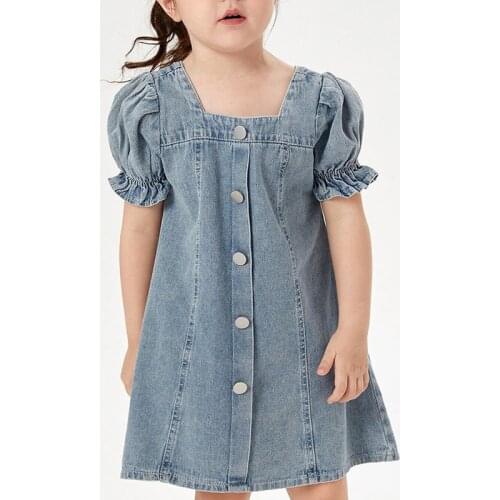 Kids Clothes 2021 New Girls Summer Fashion Puff Sleeve Denim Dress Girls Dresses Dress for Girls Girl Party