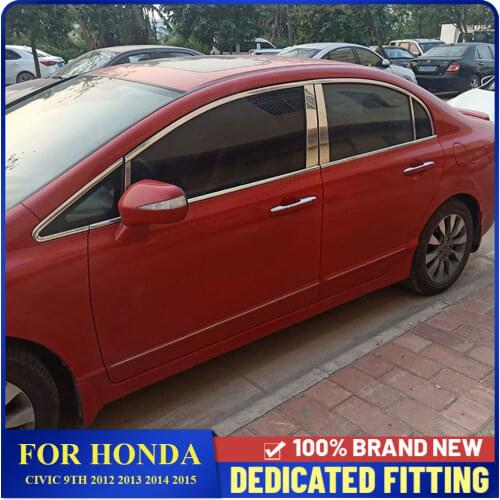 For Honda Civic 8th 2006 to 2011 Car Side Door Window Center Pillars B + C Pillar Cover Trims Car Accessories 8Pcs/Set