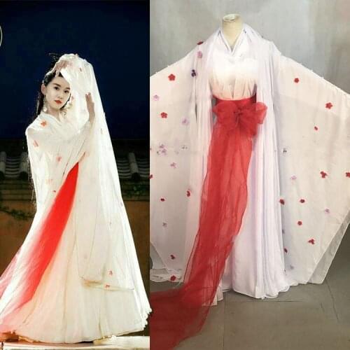 Feng Qing Chen White Fairy Costume with Red Flowers Hanfu Costume for Newest TV Play Zui Ling Long Classic Dance Costume Stage
