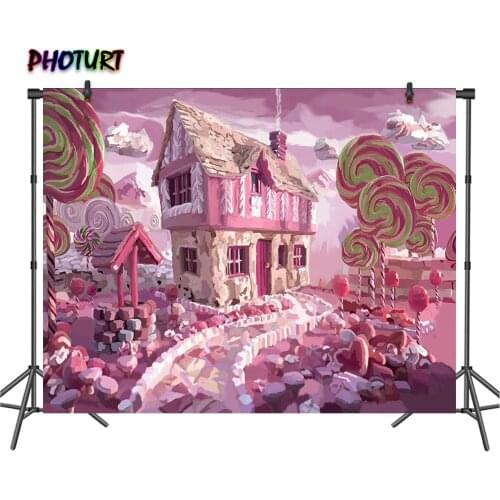 PHOTURT Candyland Backdrop Girls Birthday Party Decorate Background Pink Sweet World Vinyl Photo Banner Photography Props