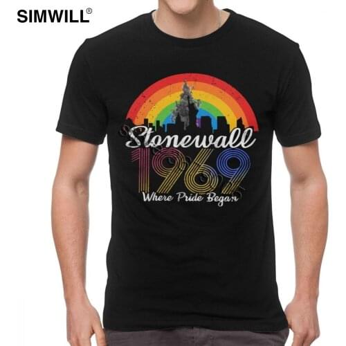 Retro Stonewall Riots 50th NYC Gay Pride T Shirt Mens 100% Cotton LGBT Tees Shirts Short Sleeved Rainbow T-shirt LGBTQ Tshirt
