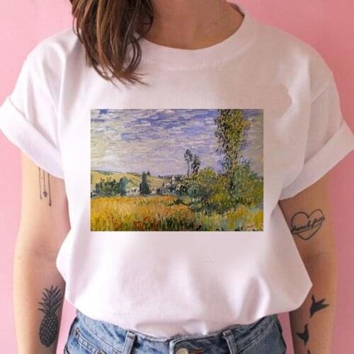 Fashion Art Oil Painting T shirt Women Lovely Shirt 2020 Casual Short Sleeve O-neck Tee Shirt Womens T-shirt