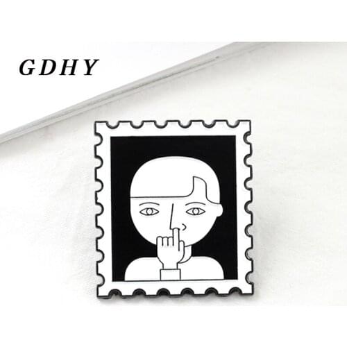 GDHY Creative Photo Boy Brooch Black White Stamp Mushroom Head Boy Dig nostrils Enamel Pins For Kids Hat Denim Pins Badge Broche