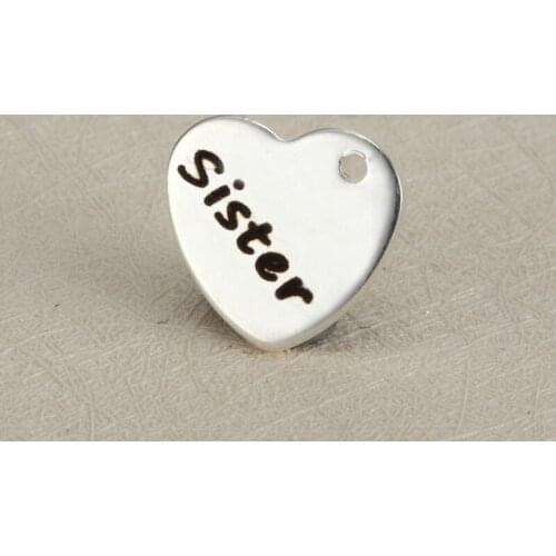 BULK 30 Polished Stainless Steel Sister Charm Word Engraving Pendant for DIY Jewelry Making 14*13mm