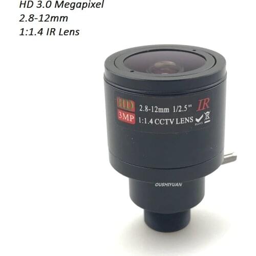 HD 3.0 Megapixel Fixed Iris M12 HD 2.8-12mm Varifocal CCTV IR HD Lens 1/2.5" F1:1.4 Manual Focus Zoom View Angle 90~28 Degree