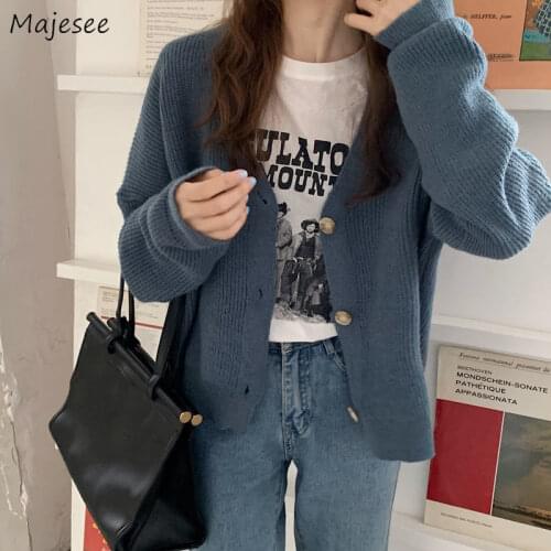 Cardigans Women Solid Drop-shoulder Single Breasted Knitted Korean Style Cozy Warm Simple Ladies Daily Sweaters Spring Female