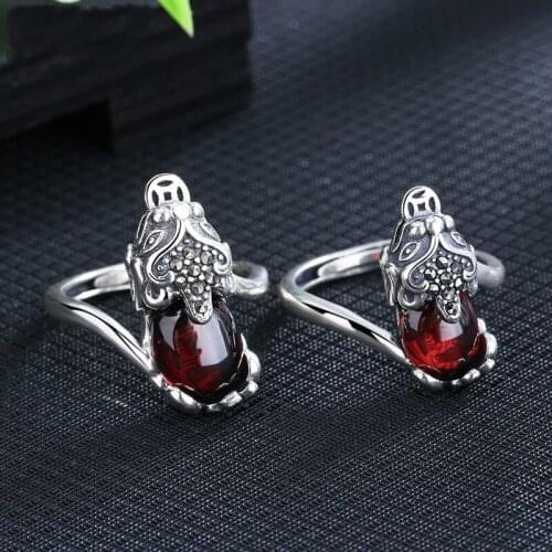 Vintage Silver Plated Red Gems Men Women Ring Pi Xiu Good Lucky Jewelry Pi Xie Wealth Ring Unisex Jewelry Antique Ring Xmas Gift