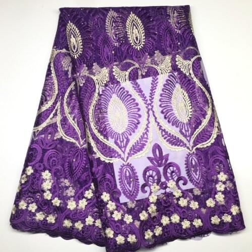 French Bead Lace Fabric Purple 2020 Latest African Mesh Tulle Lace Fabric 5Y Nigerian Guipure Lace Fabric High Quality M19361