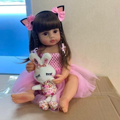 55CM real size bebe doll reborn toddler girl pink princess bath toy very soft full body silicone girl doll surprice