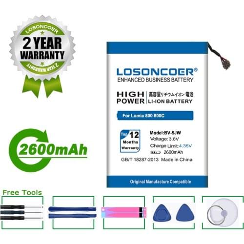 LOSONCOER Battery 2600mAh BV-5JW BV5JW BV 5JW Battery for Nokia N9 N9-00 Lumia 800 800C Lumia800 Sun Sea Ray