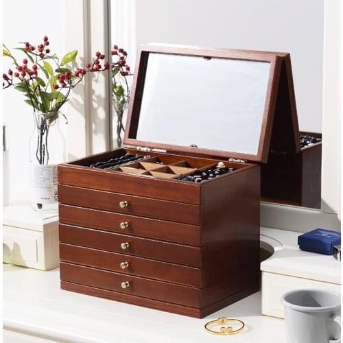 Makeup organizer box Creativity Vintage Wood Home decor Storage box With a mirror Jewel case dressing case Cosmetic organizer