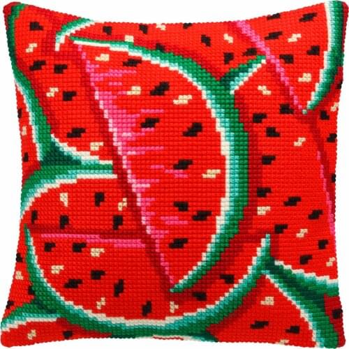 Cross Stitch Cushion Cover Summer Scent Needlepoint Kits Pre-Printed Canvas Chunky Yarn Cross-stitch Pillow Case Arts & Crafts