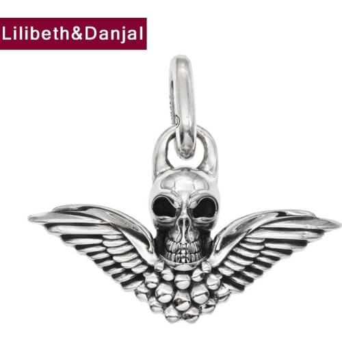 Skull Wings Pure 925 Sterling Silver Necklace Pendant Punk Rock Vintage Fashion Jewelry Gifts For Women Men 2021 New Arrival P15