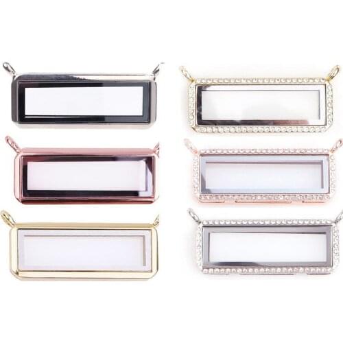 1pcs Horizontal rectangle Floating charms Locket Glass Memory Living Floating charms Locket Pendant For necklace women jewelry