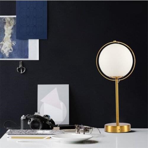 Post-modern Nordic Gold Iron Milk White Glass Ball Led Table Lamp for Foyer Bedside Study Hotel Deco Desk Light 31/53/65cm 2390