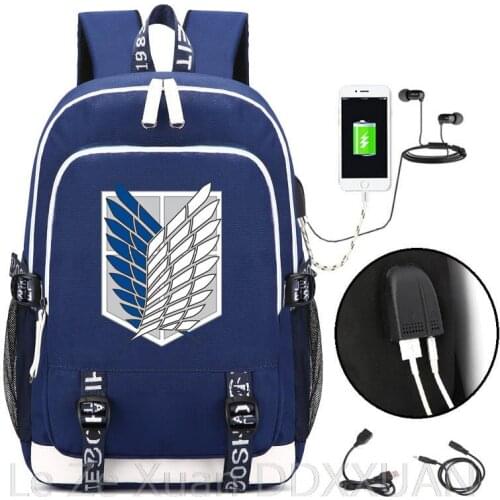 Anime Backpack Print Attack on Titan Scouting Legion Students School Bag Men Causal Travel Laptop Backpack with Charging USB