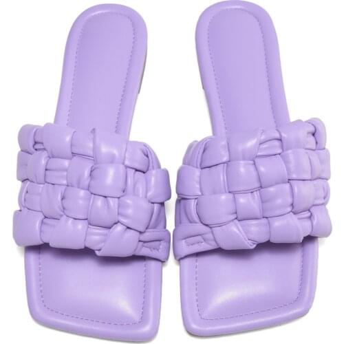 New Fashion Weave Slippers Women Square Toe Flat Casual Shoes Women Slide 2021 Summer Flip Flops Beach Sandal Slipper Big size42