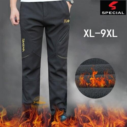 DAIWA Fishing Pants Winter Fleece Pants Mens Fishing Waterproof Padded Stretch Warm Pants Outdoor Sports Hiking Pants XL-9XL