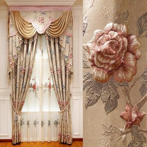 European-style Curtains for Living Dining Room Bedroom High-precision Curtain Fabric Finished 4D Embossed Curtain French Window