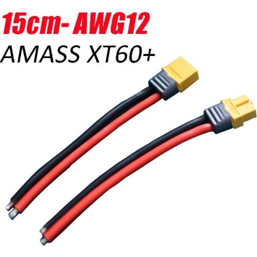 Amass XT60+ Plug Extension Cable for RC Battery/ESC, 12AWG cable 15cm