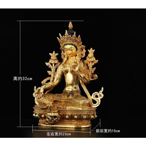 Unique--HOME Talisman Buddhism India Nepal handmade Gilding Gold-plated Bodhisattva Green Tara Buddha statue--33CM