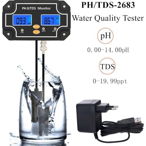 PH/TDS-2683 2 in 1 pH Meter pH/TDS Water Quality Tester TDS Meter Waterproof Double Display Tester for Aquarium Pool Spa 40% OFF