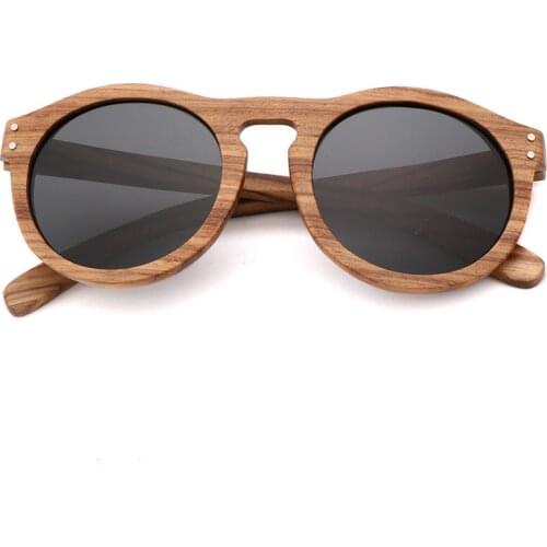 Vintage Women Round Wooden Sunglasses Polarized Mens Sun Glasses Brand Designer Zebra Wood