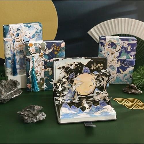 Retro Chinese style PU leather Notebook Diary Planner Vintage flying crane Magnetic buckle Note book Stationery School Supplies