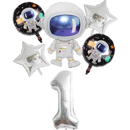32inch Number 1 Globos Cool Silver Astronaut Space Planet Aluminum Foil Balloons Boys Baby Shower Birthday Party Decorations
