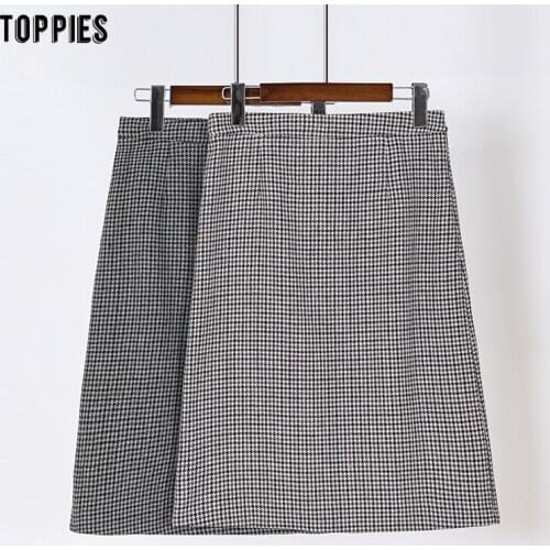 Toppies 2020 Autumn Plaid Skirts Knee Length Skirts Women Front Split High Waist Streetwear