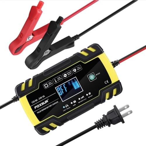 FOXSUR Fully Automatic Battery Charger 110V/220V Car motorcycle truck Charger , 12V 24V Smart Lead acid Battery Charger
