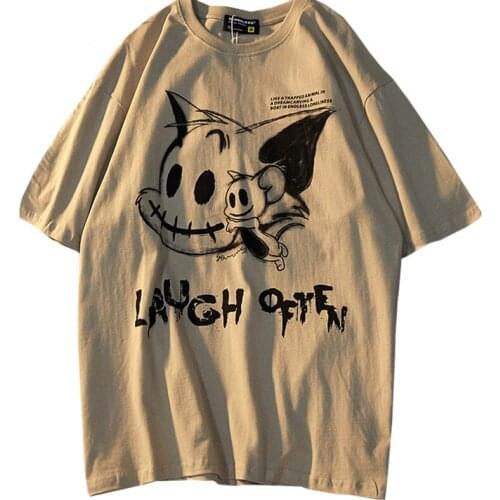 ZuoLunOuBa Long O-neck High Quality Summer Cotton Women T Shirt Print Harajuku Devil Cat Lady Tees Short Sleeves Tops Female