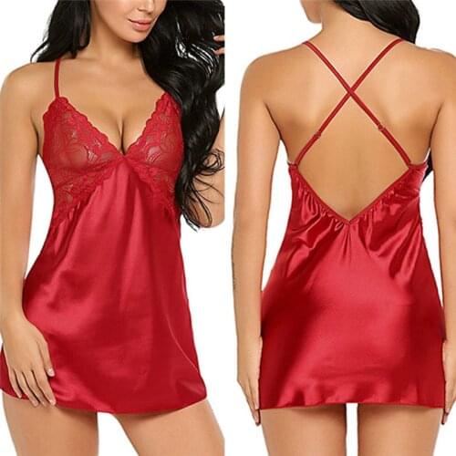 Women Sexy Short Satin Backless Sleepwear Ladies Lingerie Sleepdress Babydoll Nightdress Nightgown Sleepshirts Homewear