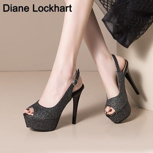 Women Sandals Platform High Heels Brand Woman Pumps Thin Heels Party Stilettos Shoes Peep Toe Slip On Female Party Slingback