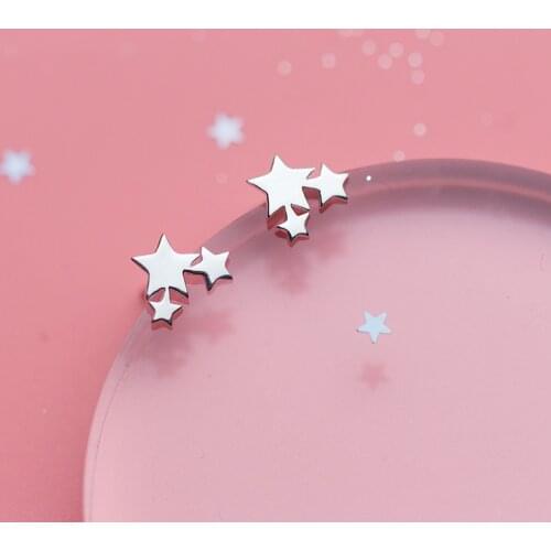 MloveAcc Authentic 100% 925 Sterling Silver Personality 3 Stars Stud Earrings Women Fashion Silver Earrings for Valentines Day