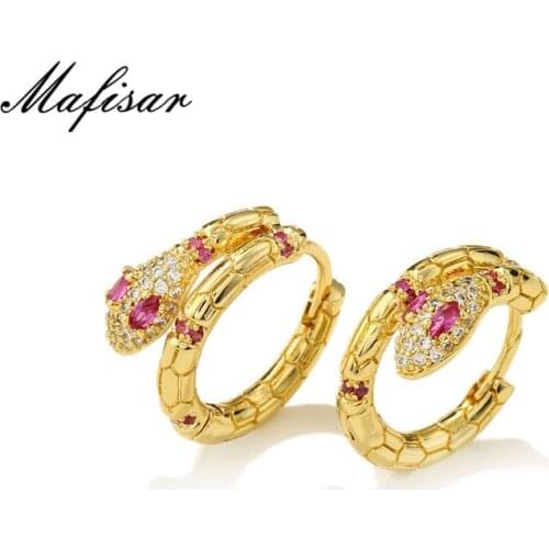 Mafisar Unique Design CZ Snake Earrings For Women Girl FashioN Gold Color Snake Hoop Earrings Wedding Jewelry Wholesale