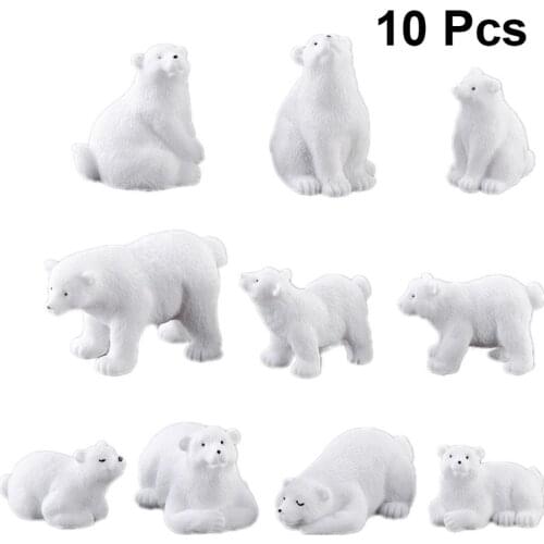 10pcs Micro Landscape Polar Bear Ornament Adorable Polar Bear Adornment Resin Craft Desktop Adornment (Mixed Style)