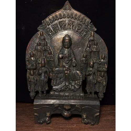 12" Tibet Buddhism Temple Purple Bronze Northern Wei Sakyamuni Buddha statue Shakyamuni Guanyin and other statues Gautama