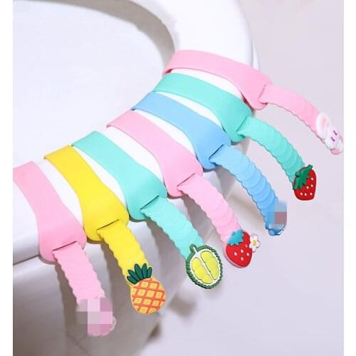 2 Pcs Cute Fruit Toilet Seat Cover Lifter Silicone Sanitary Closestool Seat Cover Lift Handle for Travel Bathroom Lifting Device