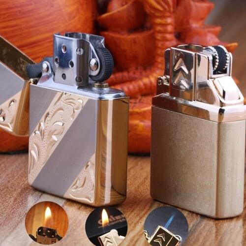 2 inner parts , 3 flames (open fire/direct jet flame/ kerosene) gold pure copper metal genuine CHIEF lighter gift package men